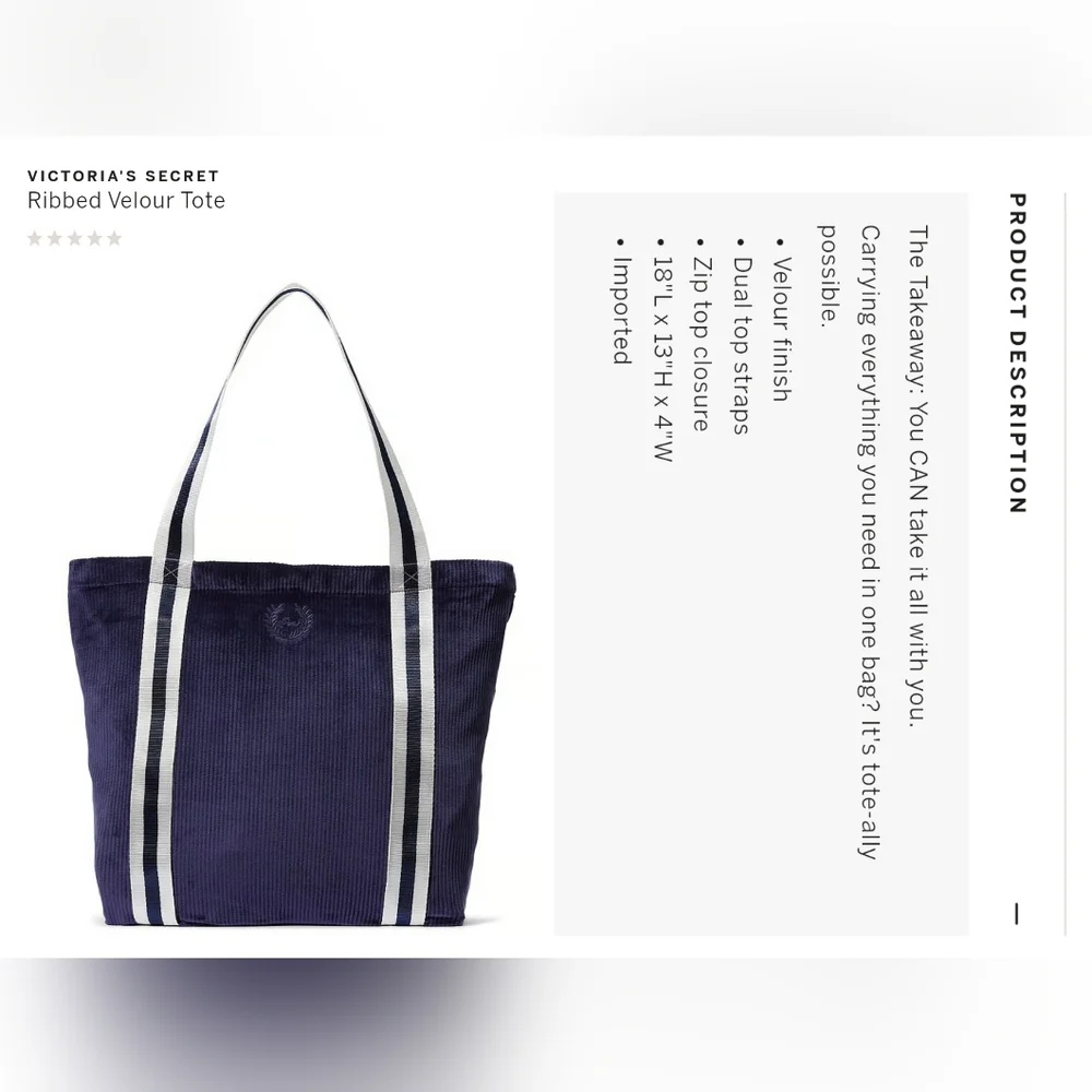 Victoria's secret pink ribbed velour tote navy blue